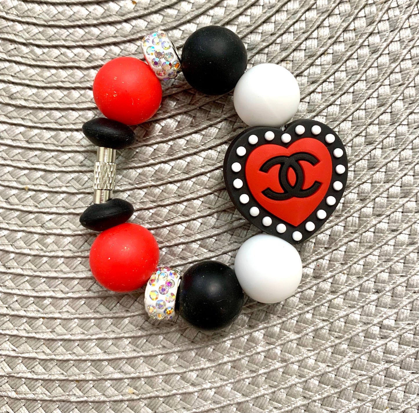 Cup Charm Red Black Heart White Bling