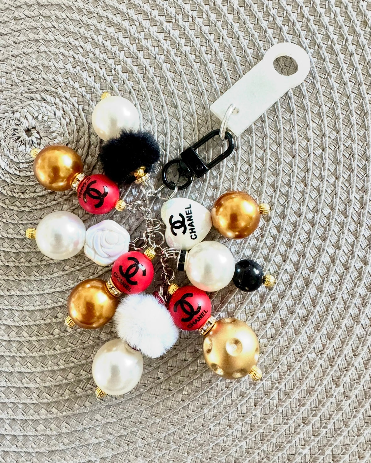 Red Black Gold White Heart Cup Straw Charm Handmade Fancy