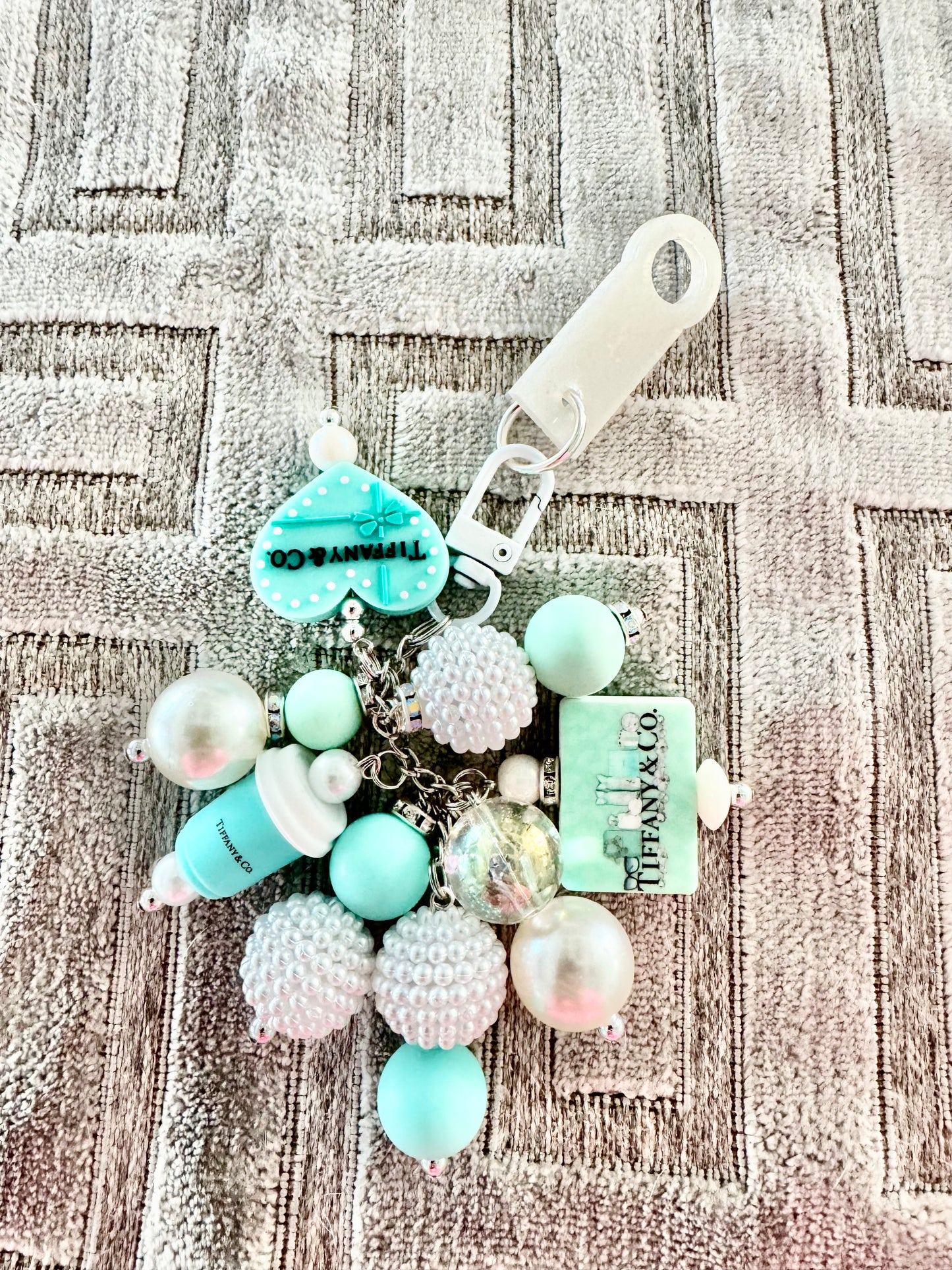 Blue White Heart Dangle Bauble Straw Cup Charm Fancy