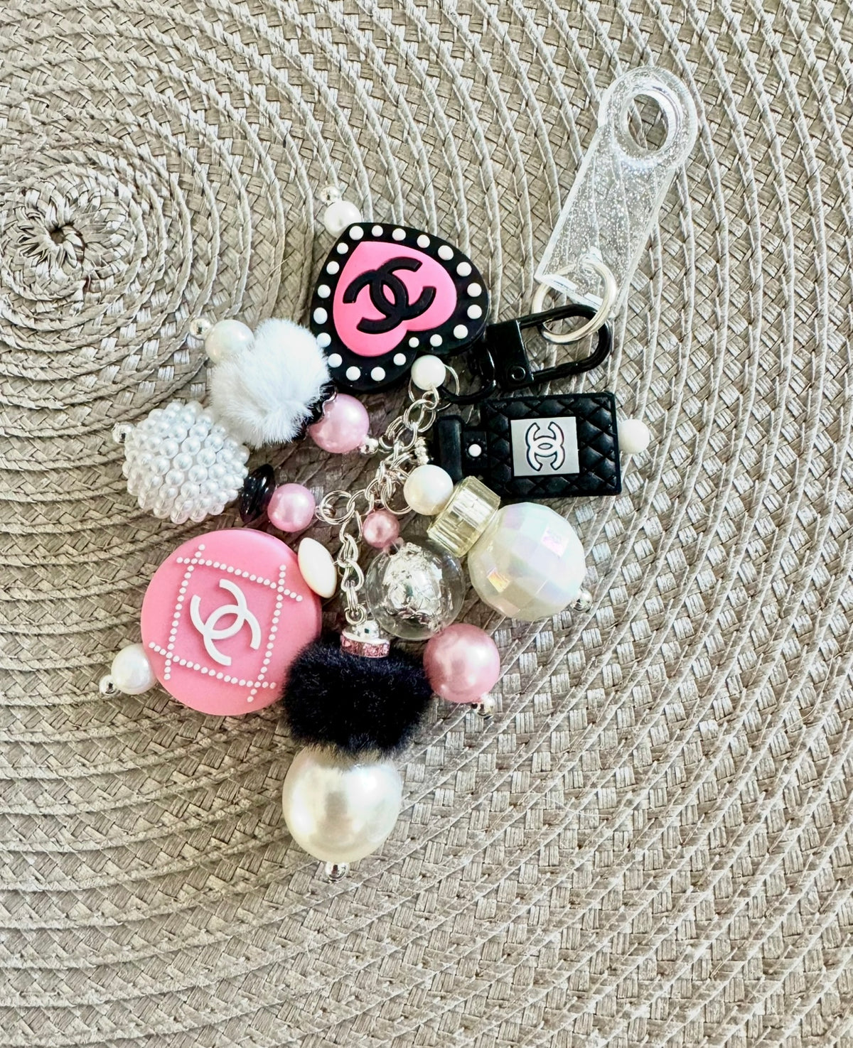 Pink White Black Handmade Fancy Cup Straw Charm