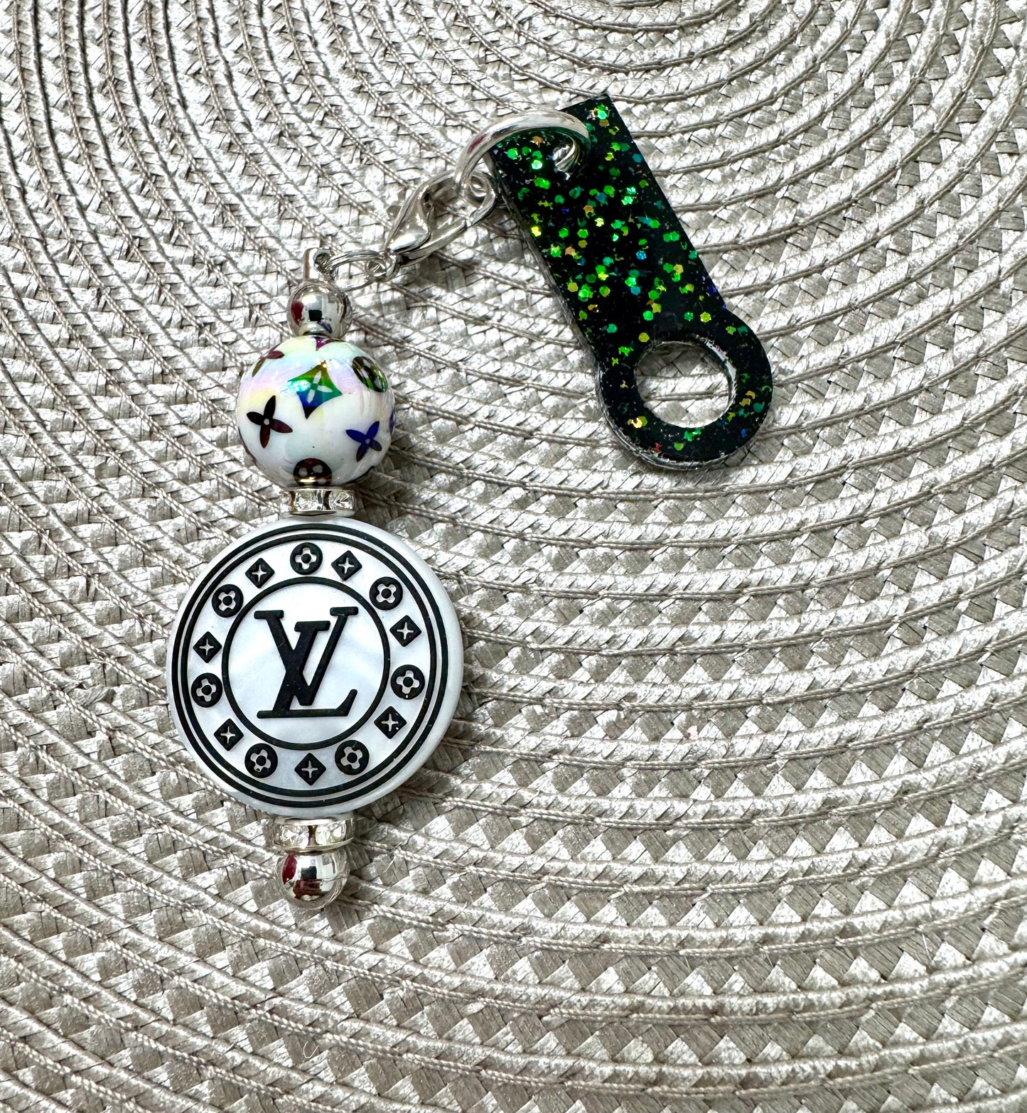 Cup Straw Dangle Charm Black White