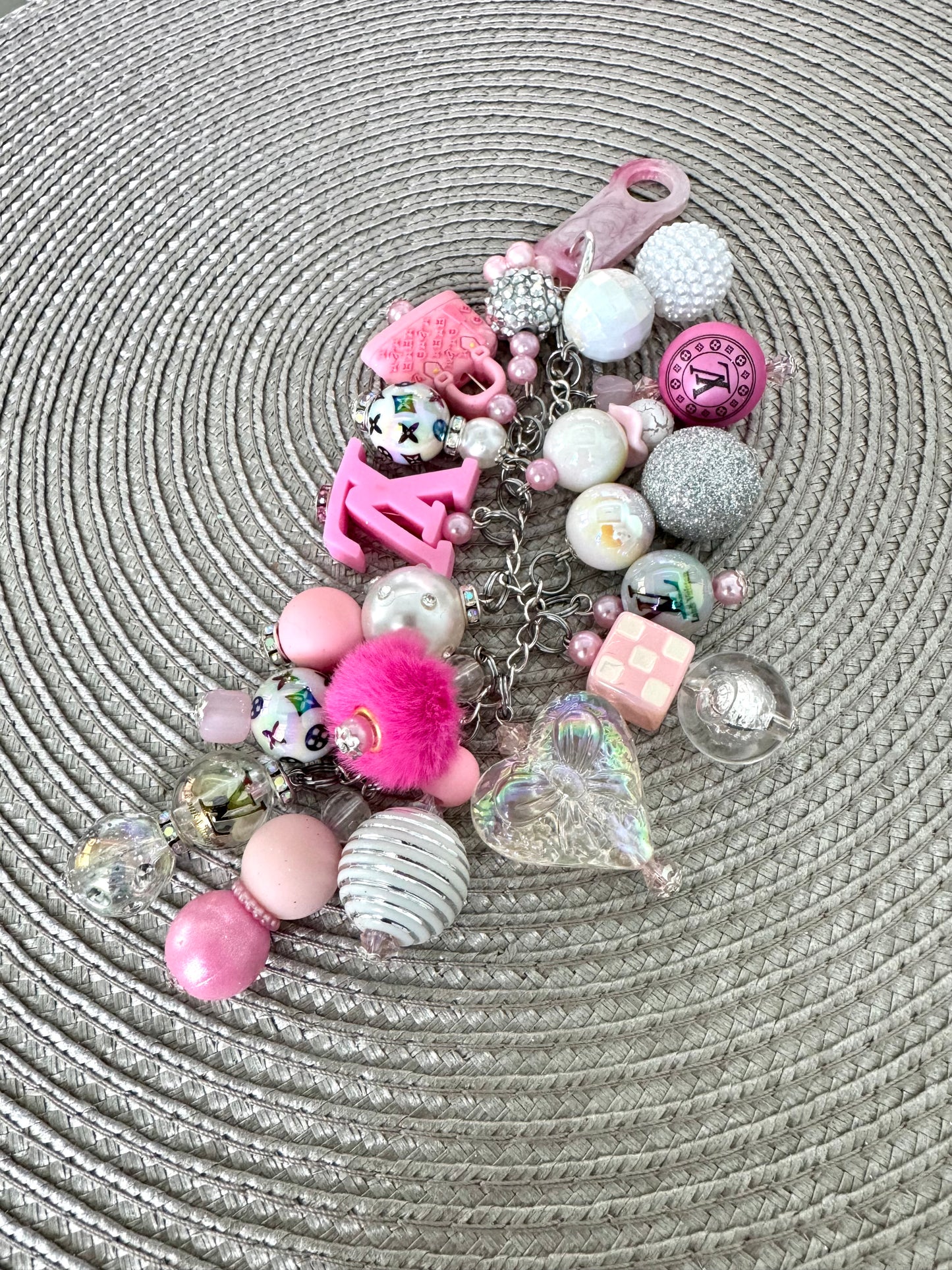 Pink White Silver Cup Straw Dangle Charm