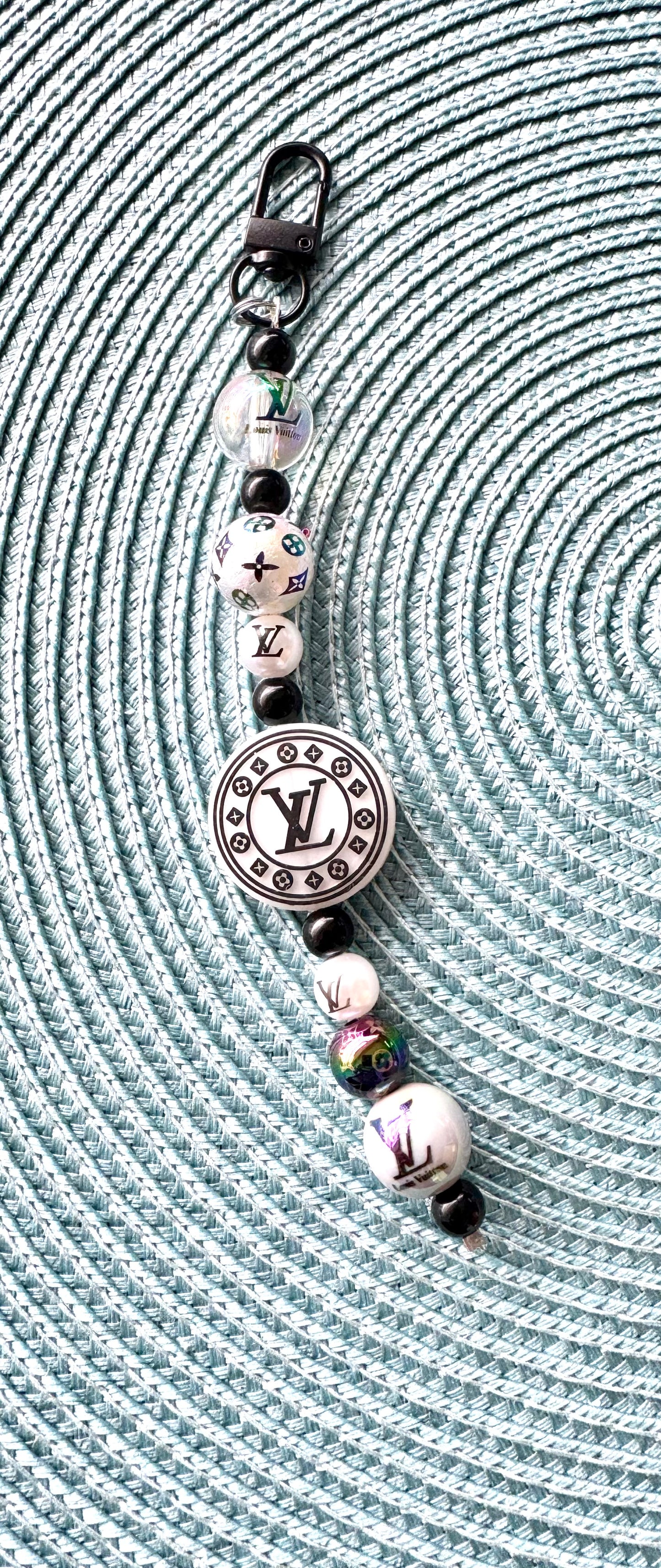 Cell Phone Black White Strap Charm