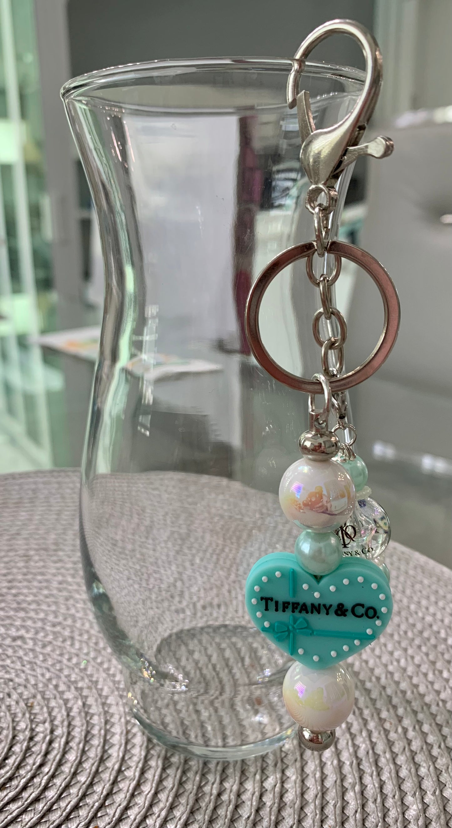 Blue Mint Heart Keychain