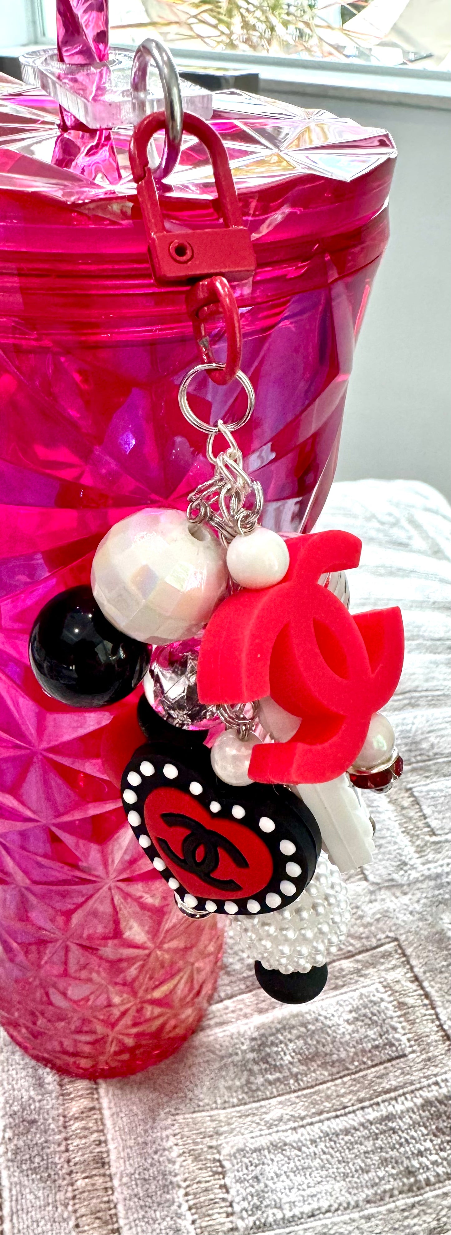 Red Black White Fancy Cup Straw Bauble Charm