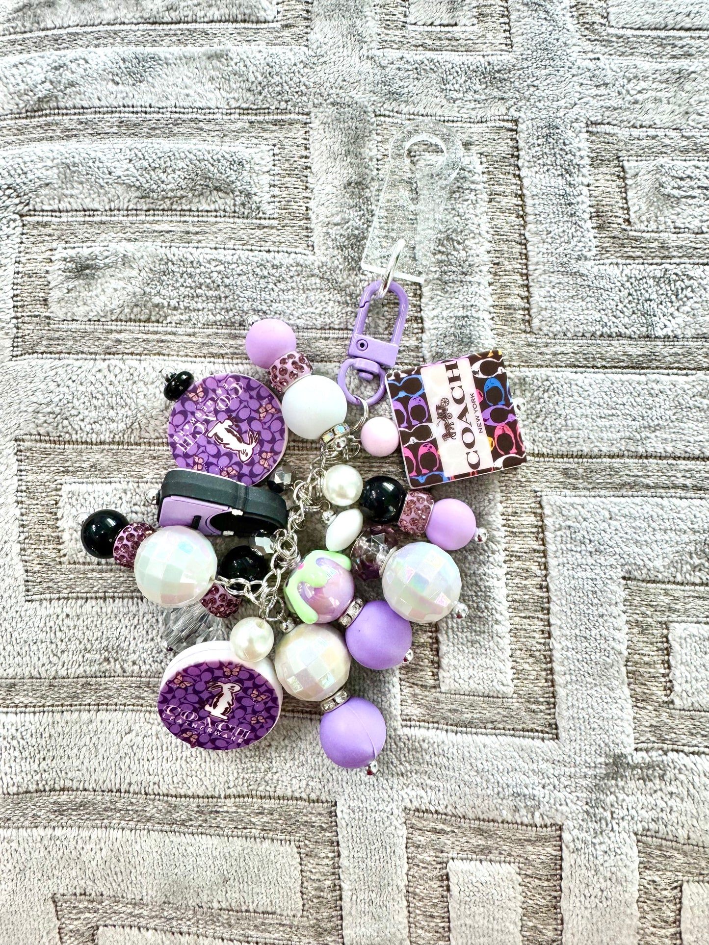 Purple White Black Fancy Bauble Cup Straw Charm