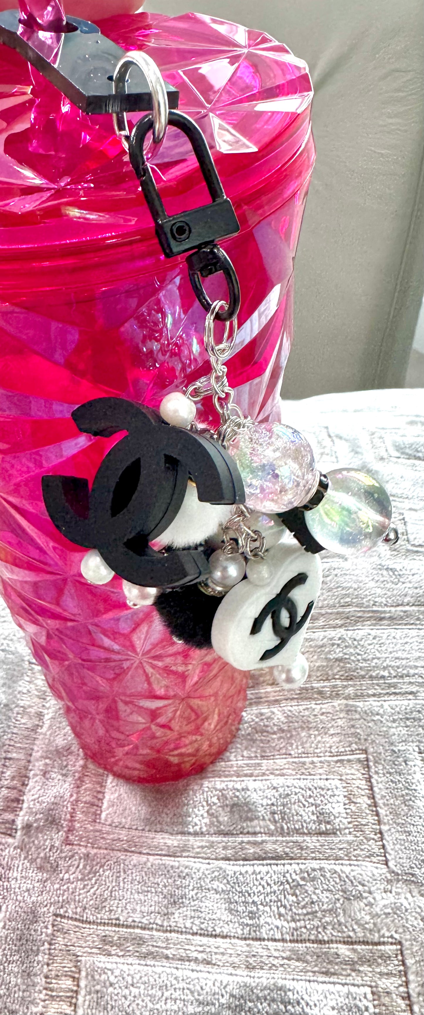 Black White Fancy Bauble Cup Straw Charm
