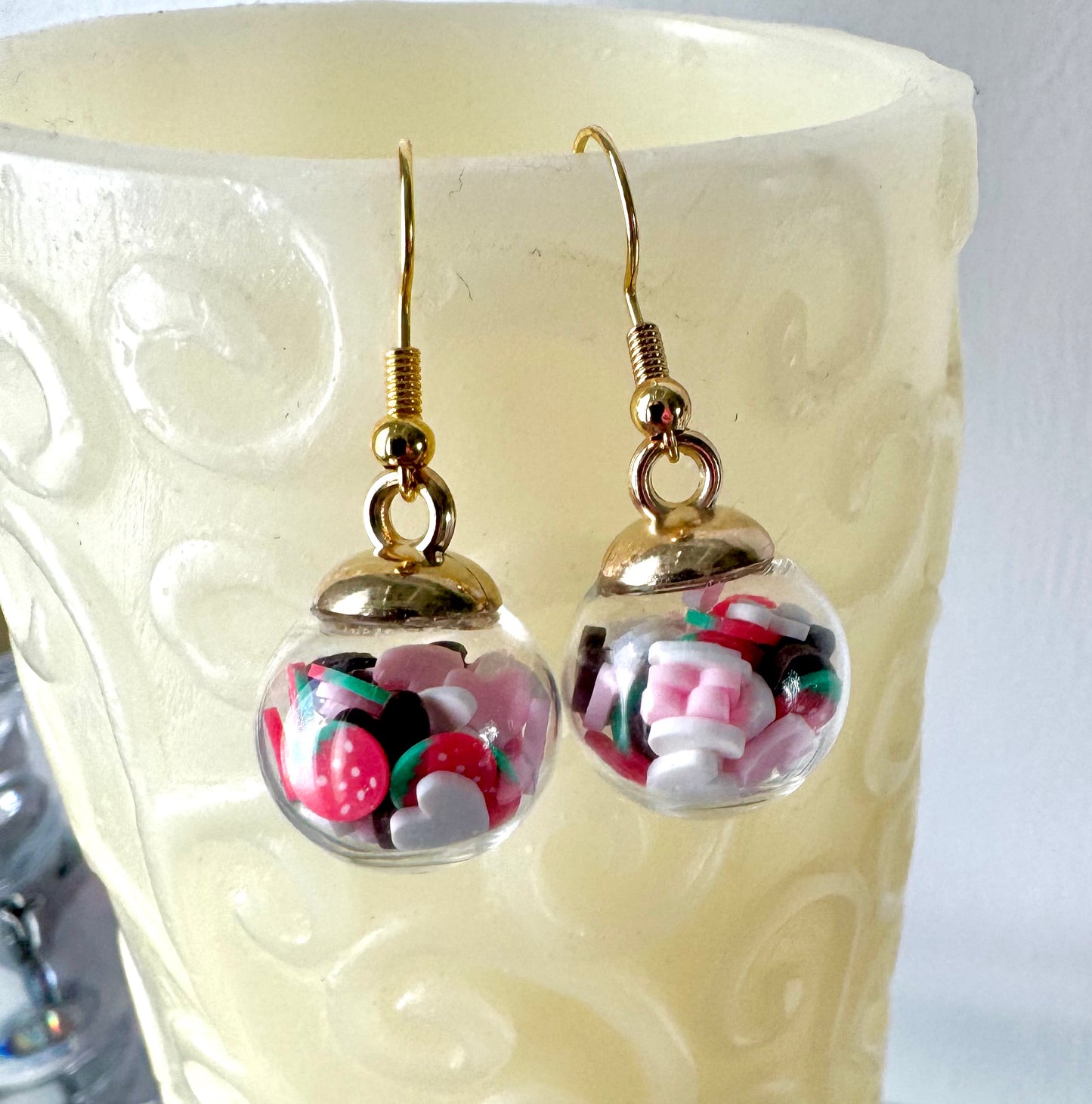 Handmade Shaker Ball Earrings Chocolate Strawberry Jewelry