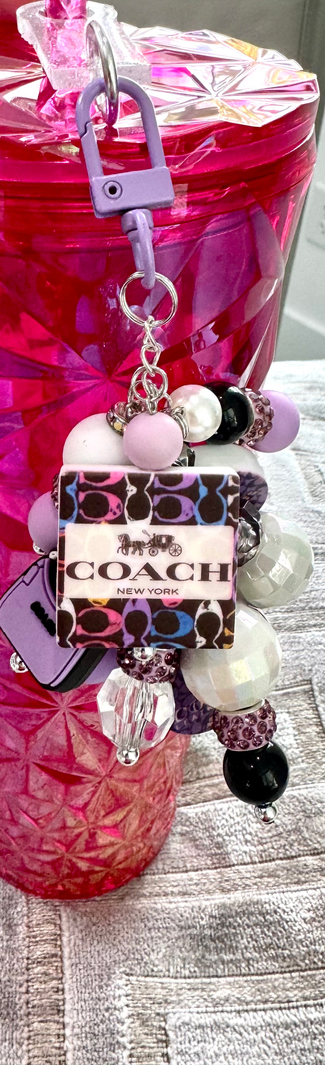 Purple White Black Fancy Bauble Cup Straw Charm