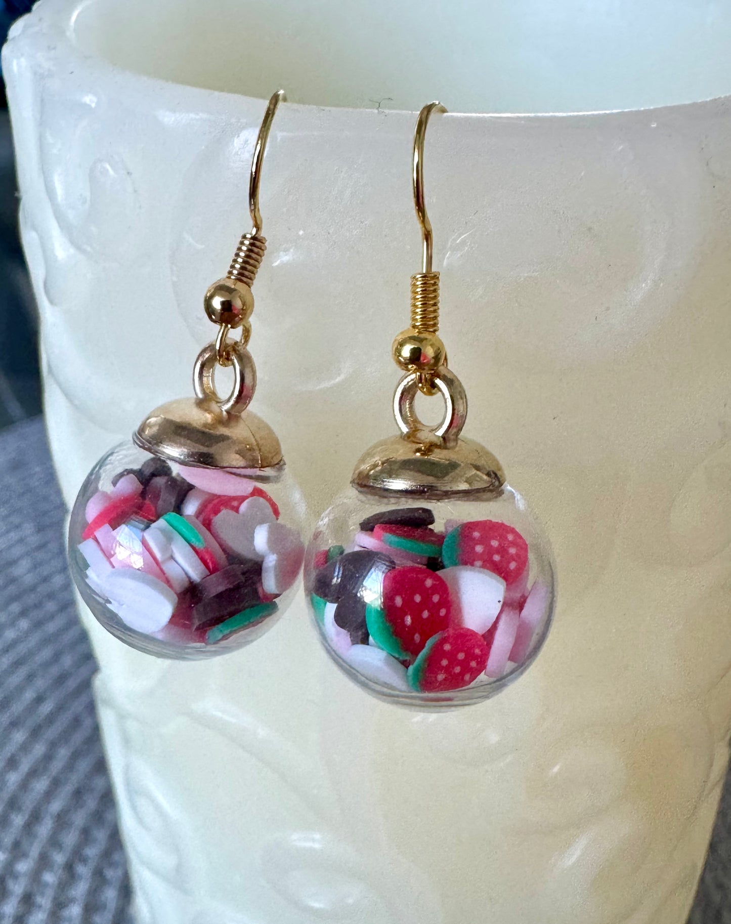 Handmade Shaker Ball Earrings Chocolate Strawberry Jewelry