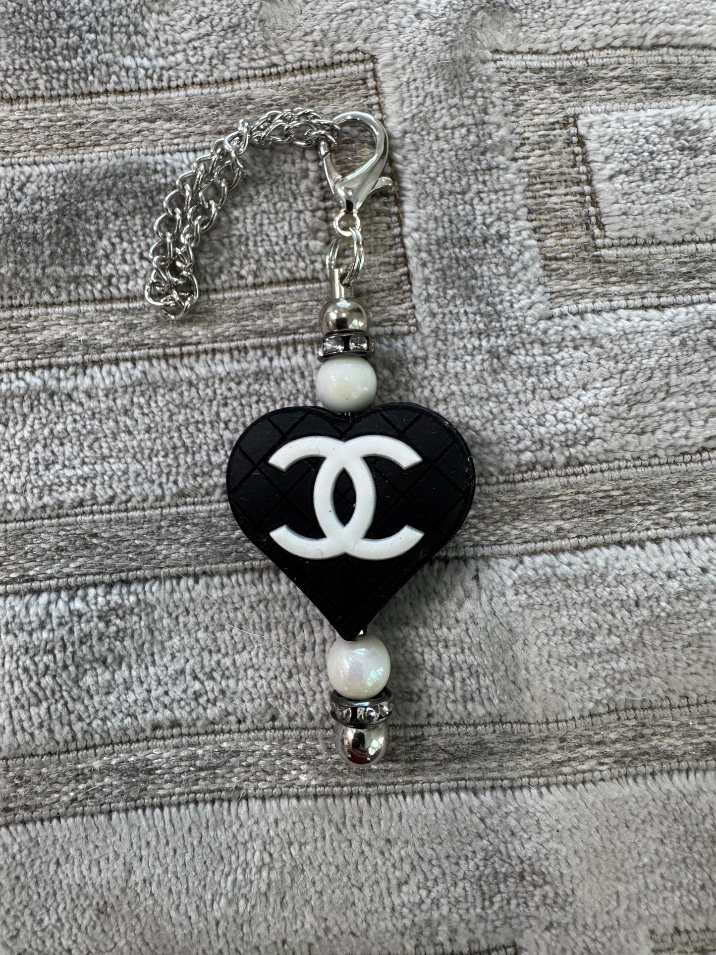 Black White Heart Logo Cup Handle Charm
