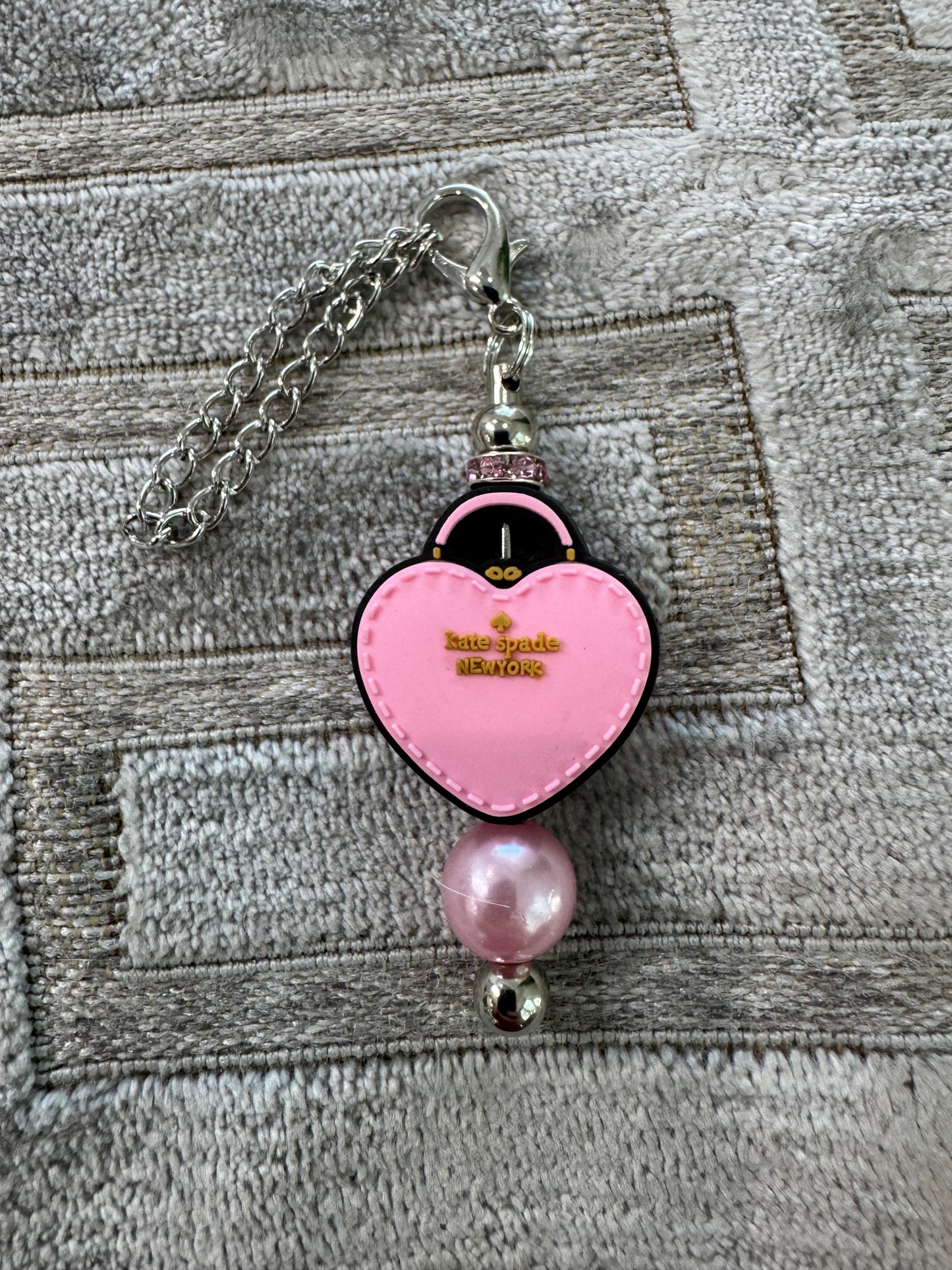 Pink Heart Bag Purse Handle Charm Designer