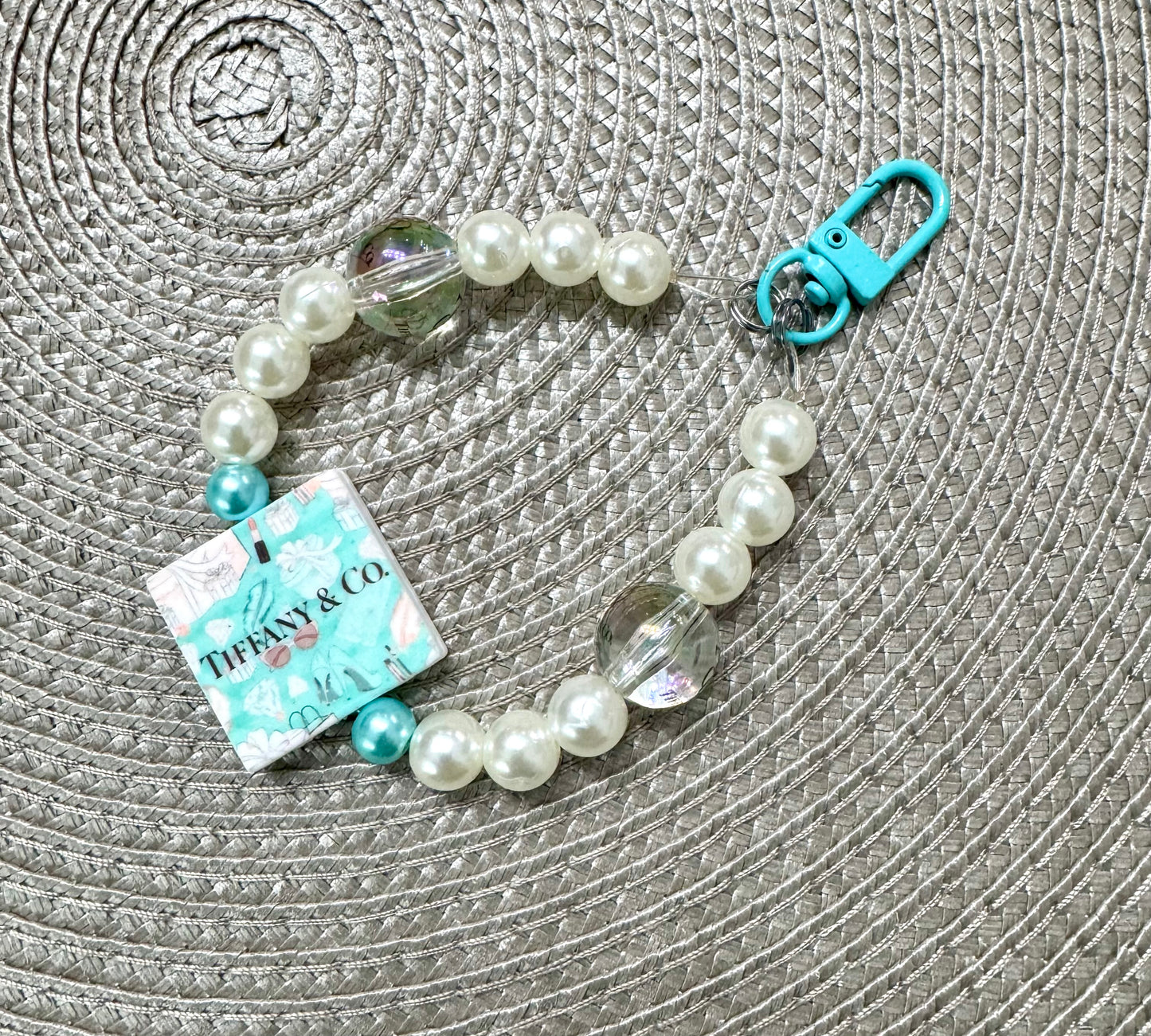 Cell Phone Bag Charm Blue White