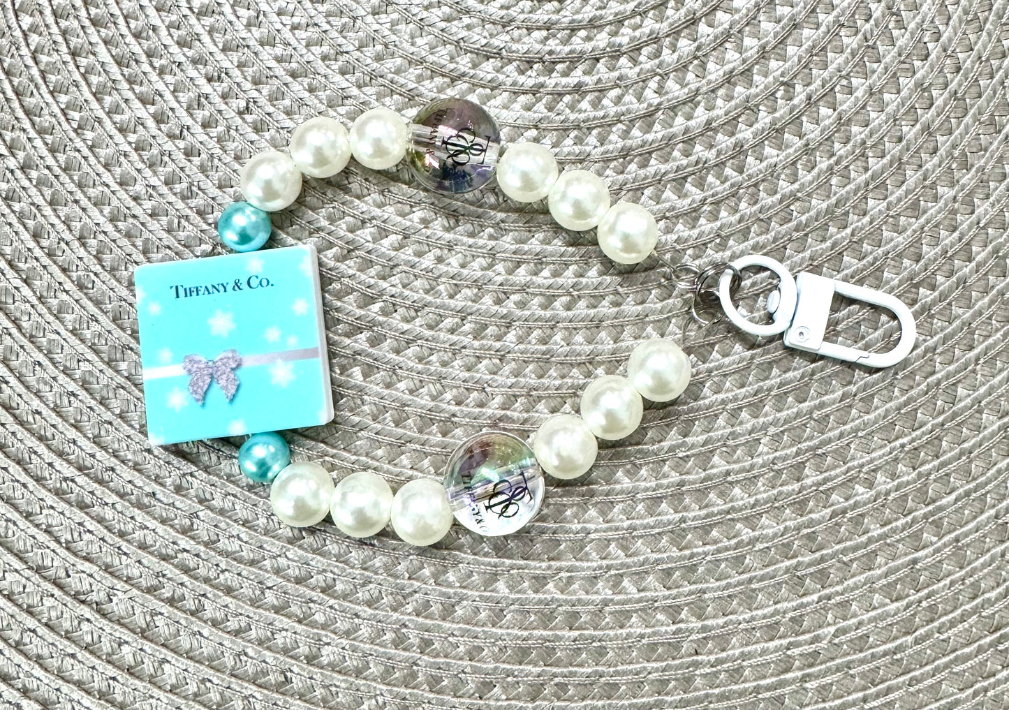 Mint Blue White Signature Cell Phone Bag Charm