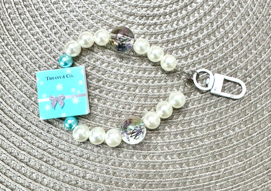 Mint Blue White Signature Cell Phone Bag Charm
