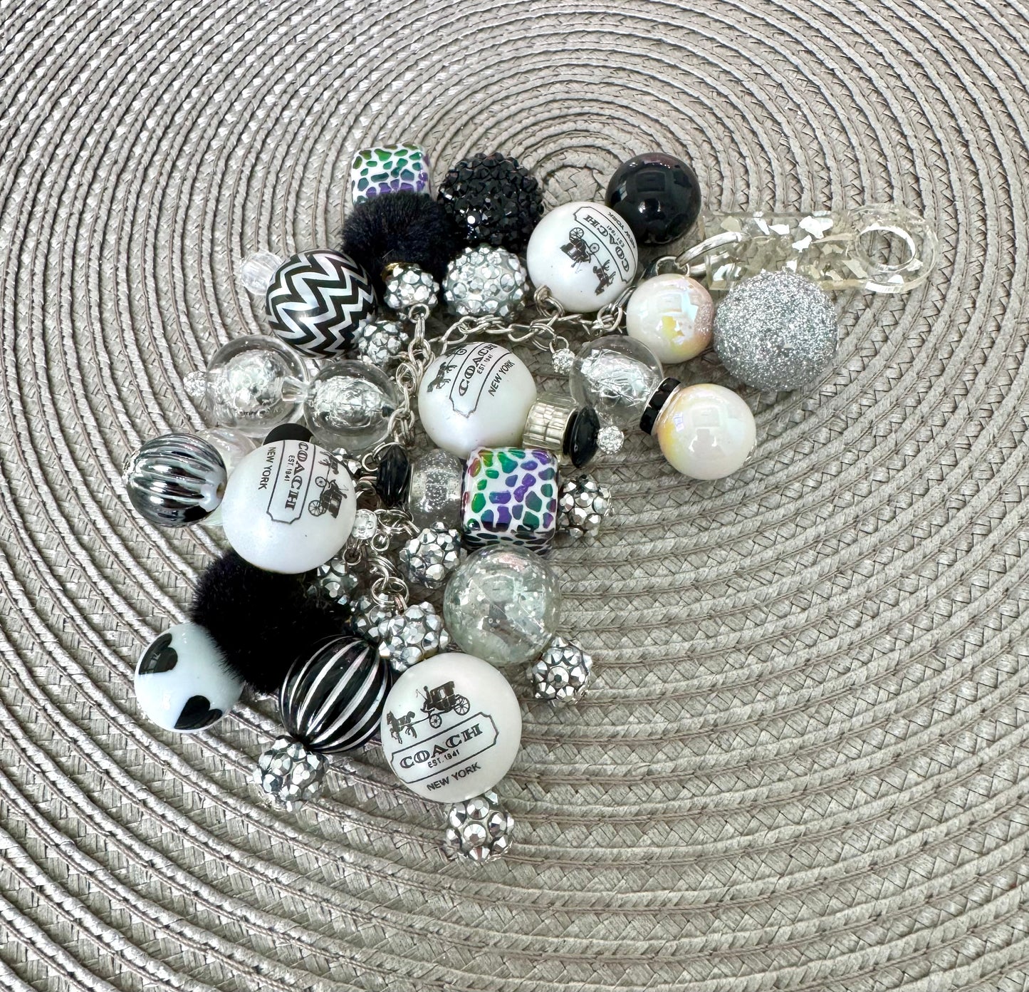 Black White Silver Cup Straw Dangle Charm