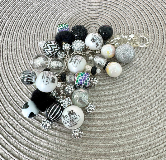 Black White Silver Cup Straw Dangle Charm