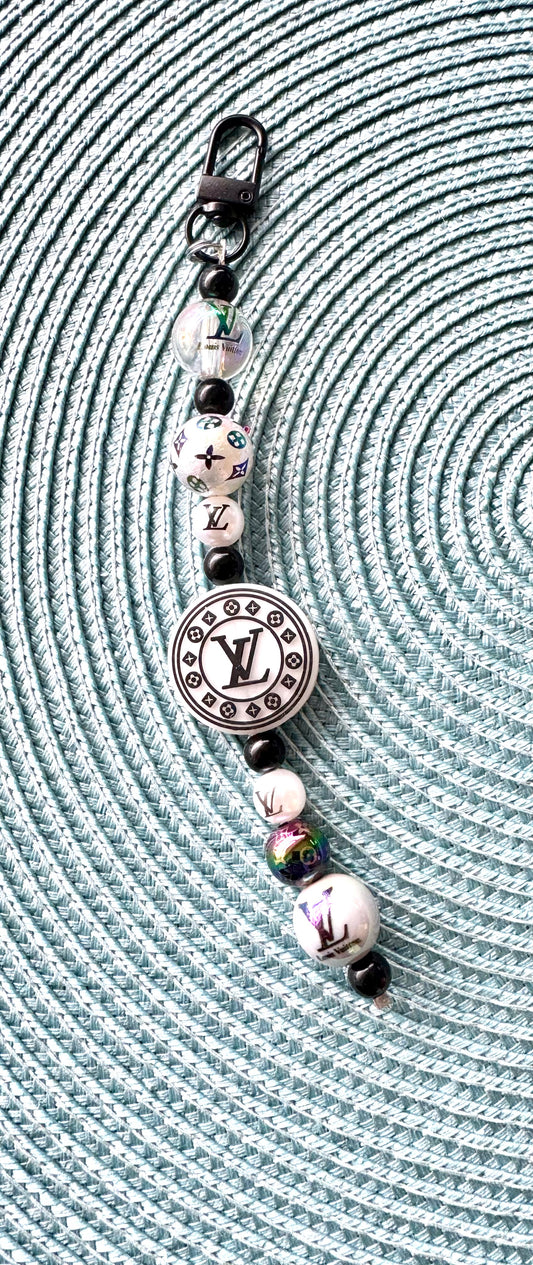 Cell Phone Black White Strap Charm